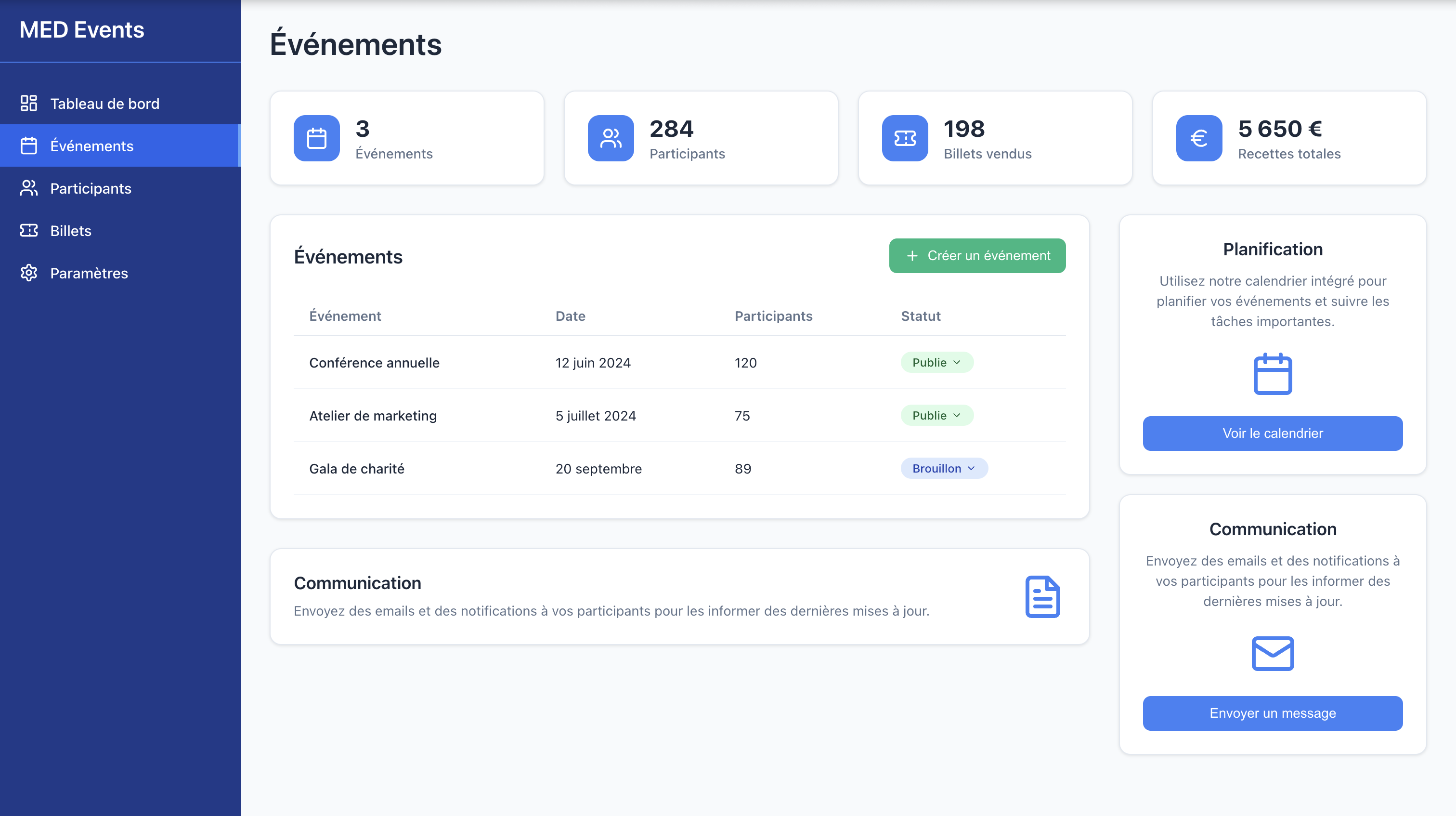 Plateforme de gestion d'événements